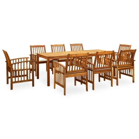 Set comedor de jardín 9 pzas y cojines madera maciza de acacia