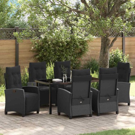 Conjunto de Comedor de Jardín 7 pcs Negro ratán sintético
