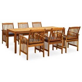 Set comedor de jardín 7 pzas y cojines madera maciza de acacia