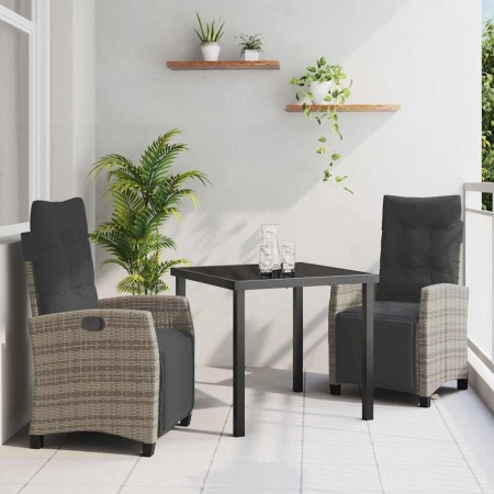Conjunto de Comedor de Jardín 3 pcs Gris ratán sintético