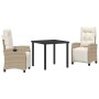 Conjunto de Comedor de Jardín 3 pcs Beige ratán sintético