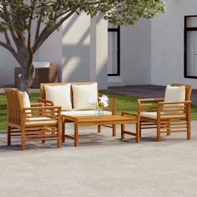 Set de muebles de jardín 4 pzs y cojines madera maciza acacia
