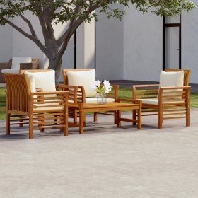 Juego de muebles jardín 5 pzas con cojines madera maciza acacia