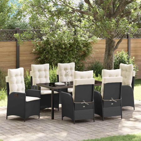 Conjunto de Comedor de Jardín 7 pcs Negro ratán sintético