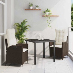 Conjunto de Comedor de Jardín 3 pcs Marrón ratán sintético