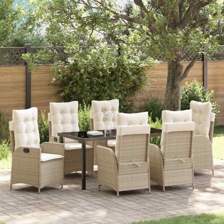 Conjunto de Comedor de Jardín 7 pcs Beige ratán sintético