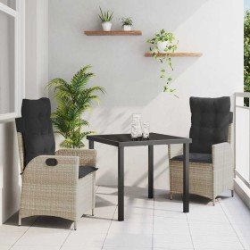 Conjunto de Comedor de Jardín 3 pcs Gris Claro ratán sintético