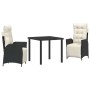 Conjunto de Comedor de Jardín 3 pcs Negro Poliratán