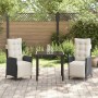 Conjunto de Comedor de Jardín 3 pcs Negro Poliratán