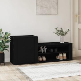 Mueble zapatero madera contrachapada negro 130x35x54 cm
