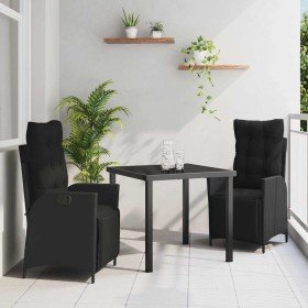 Conjunto de Comedor de Jardín 3 pcs Negro Poliratán