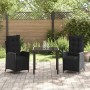 Conjunto de Comedor de Jardín 3 pcs Negro Poliratán