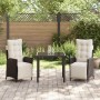 Conjunto de Comedor de Jardín 3 pcs Marrón Poliratán