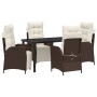 Conjunto de Comedor de Jardín 5 pcs Marrón Poliratán