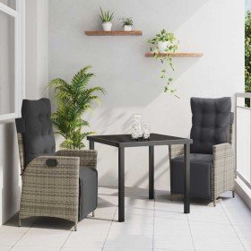 Conjunto de Comedor de Jardín 3 pcs Gris Poliratán