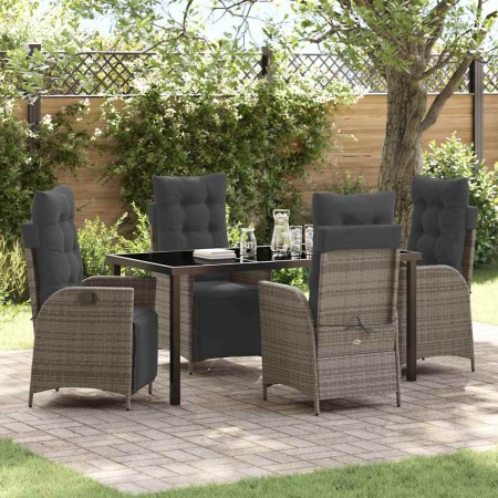 Conjunto de Comedor de Jardín 5 pcs Gris Poliratán