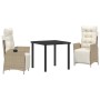 Conjunto de Comedor de Jardín 3 pcs Beige Poliratán