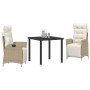 Conjunto de Comedor de Jardín 3 pcs Beige Poliratán