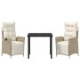 Conjunto de Comedor de Jardín 3 pcs Beige Poliratán