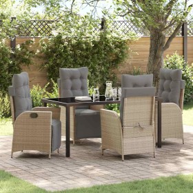 Conjunto de Comedor de Jardín 5 pcs Beige Poliratán