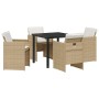 Conjunto de Comedor de Jardín 5 pcs Beige ratán sintético