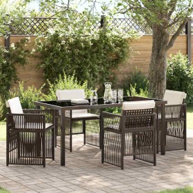 Conjunto de Comedor de Jardín 5 pcs Marrón Poliratán