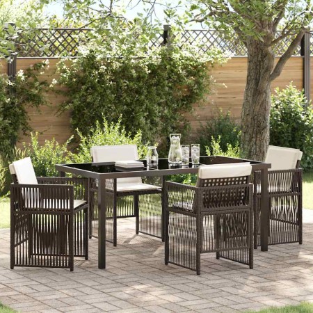 Conjunto de Comedor de Jardín 5 pcs Marrón Poliratán