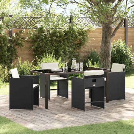 Conjunto de Comedor de Jardín 5 pcs Negro ratán sintético