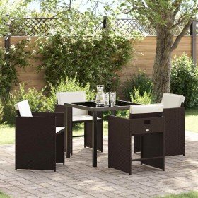 Conjunto de Comedor de Jardín 5 pcs Marrón ratán sintético