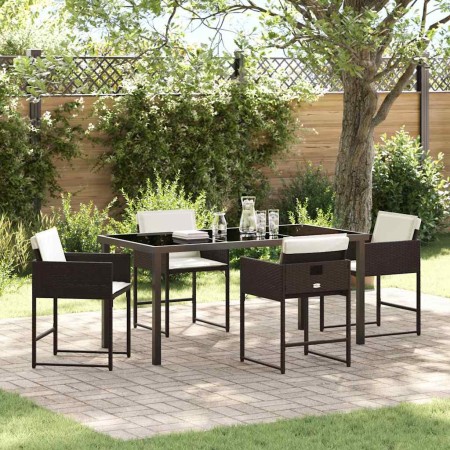 Conjunto de Comedor de Jardín 5 pcs Marrón ratán sintético