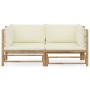 Set de muebles de jardín 2 piezas bambú y cojines blanco crema