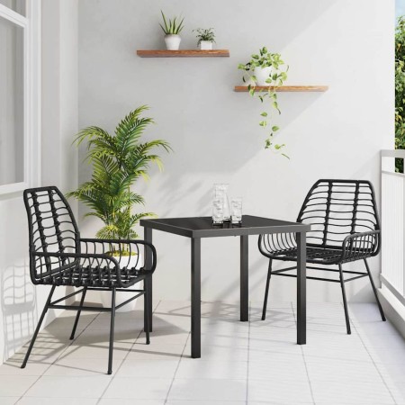 Conjunto de Comedor de Jardín 3 pcs Negro ratán sintético