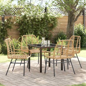 Conjunto de Comedor de Jardín 5 pcs Marrón ratán sintético