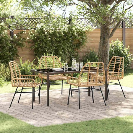 Conjunto de Comedor de Jardín 5 pcs Marrón ratán sintético