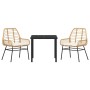 Conjunto de Comedor de Jardín 3 pcs Marrón ratán sintético