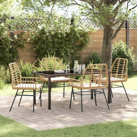 Conjunto de Comedor de Jardín 5 pcs Marrón ratán sintético