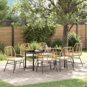 Conjunto de Comedor de Jardín 7 pcs Marrón ratán sintético