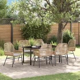 Conjunto de Comedor de Jardín 7 pcs Marrón ratán sintético