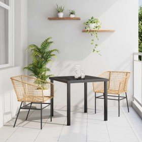 Conjunto de Comedor de Jardín 3 pcs Marrón ratán sintético