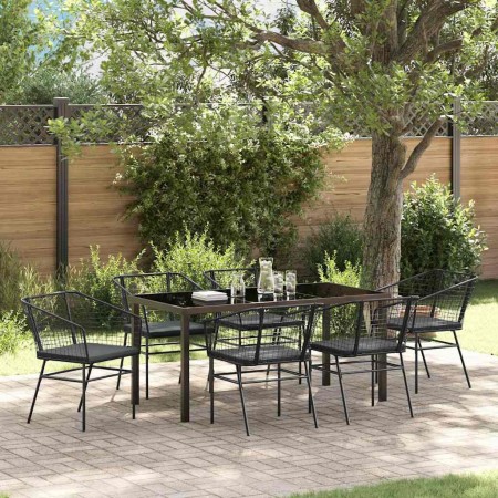 Conjunto de Comedor de Jardín 7 pcs Negro ratán sintético