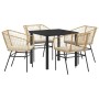 Conjunto de Comedor de Jardín 5 pcs Marrón ratán sintético