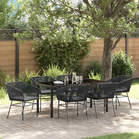 Conjunto de Comedor de Jardín 7 pcs Negro Poliratán