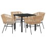Conjunto de Comedor de Jardín 5 pcs Marrón Poliratán