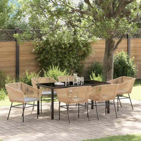 Conjunto de Comedor de Jardín 7 pcs Marrón Poliratán