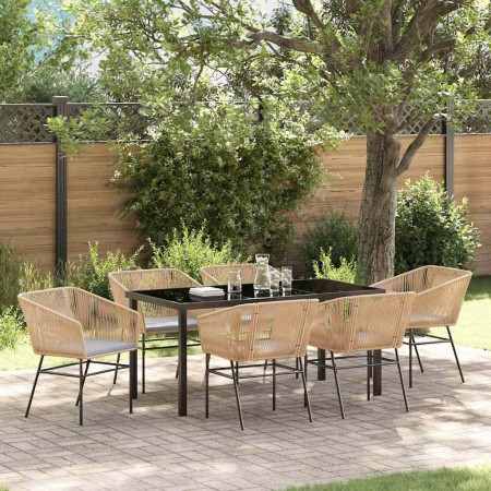 Conjunto de Comedor de Jardín 7 pcs Marrón Poliratán
