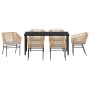 Conjunto de Comedor de Jardín 7 pcs Marrón Poliratán