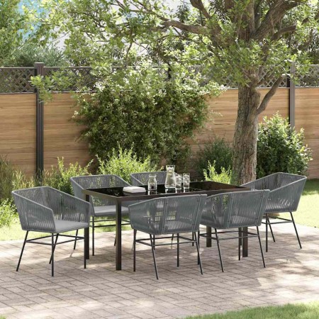 Conjunto de Comedor de Jardín 7 pcs Gris Poliratán