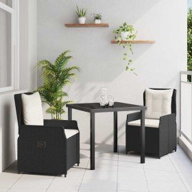 Conjunto de Comedor de Jardín 3 pcs Negro ratán sintético