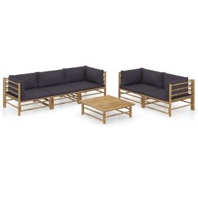 Set de muebles de jardín 6 piezas bambú con cojines gris oscuro Set de muebles de jardín 6 piezas bambú con cojines gris oscuro