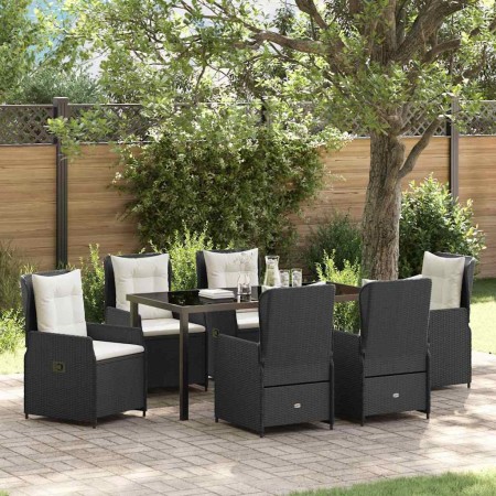 Conjunto de Comedor de Jardín 7 pcs Negro ratán sintético